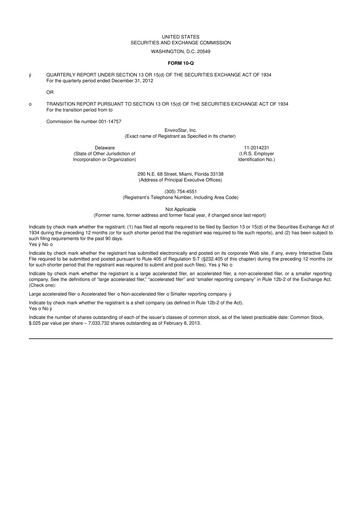 Miniature EVI Industries 10-Q Rapport trimestriel 2013 