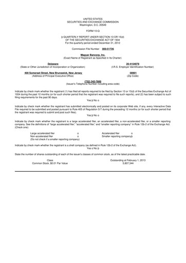 Miniature Magyar Bancorp 10-Q Rapport trimestriel 2013 