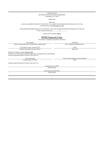 Thumbnail MVB Financial 10-K Annual Report 2012
