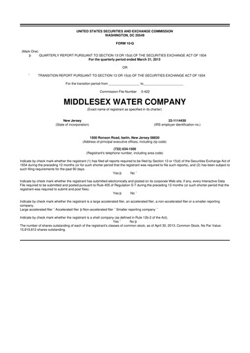 Thumbnail Middlesex Water Company
 10-Q Quarterly Report FY2013 
