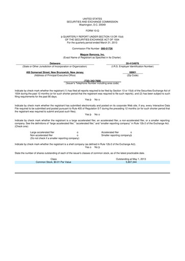 Miniature Magyar Bancorp 10-Q Rapport trimestriel 2013 