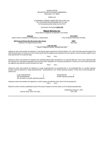 Miniature Magyar Bancorp 10-Q Rapport trimestriel 2013 