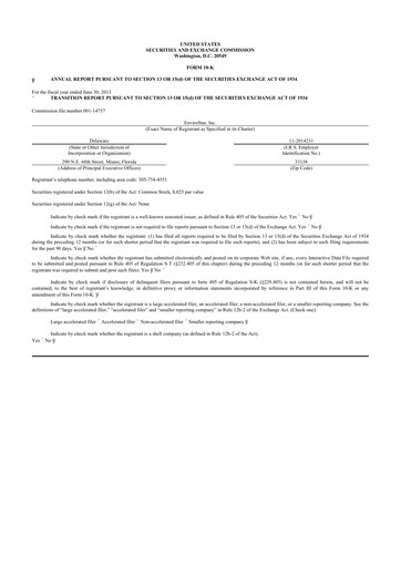 Miniature EVI Industries 10-K Rapport annuel 2013