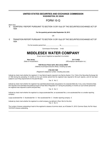 Thumbnail Middlesex Water Company
 10-Q Quarterly Report FY2013 
