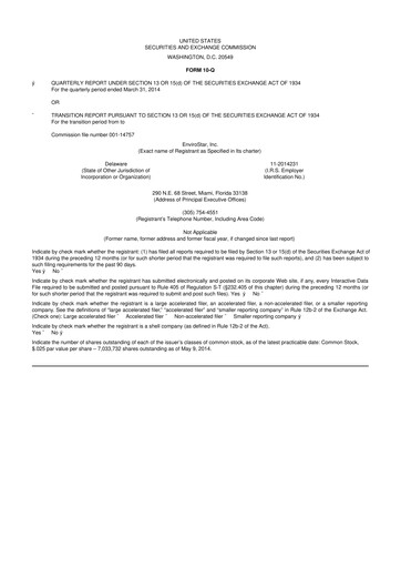 Miniature EVI Industries 10-Q Rapport trimestriel 2014 
