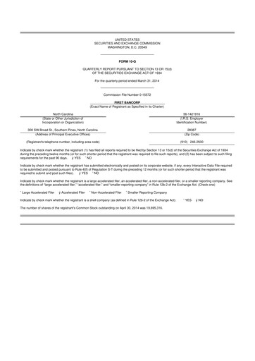 Thumbnail First Bancorp
 10-Q Quarterly Report FY2014 