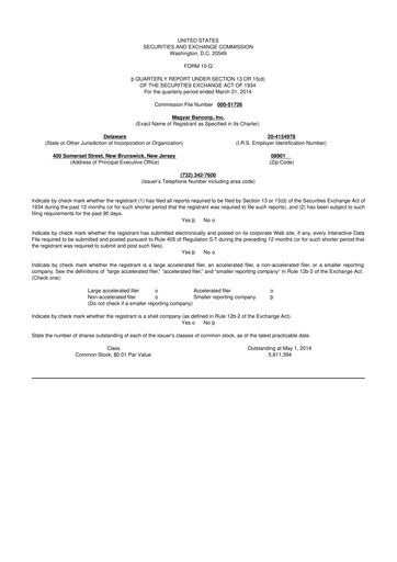 Miniature Magyar Bancorp 10-Q Rapport trimestriel 2014 