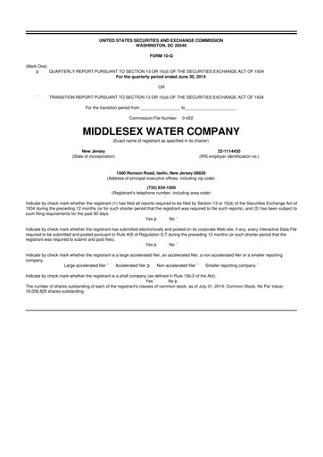 Thumbnail Middlesex Water Company
 10-Q Quarterly Report FY2014 