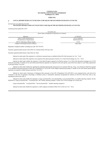 Miniature EVI Industries 10-K Rapport annuel 2014