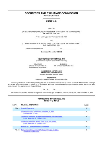 Thumbnail Neurocrine Biosciences
 10-Q Quarterly Report FY 