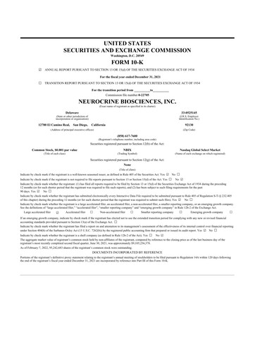 Thumbnail Neurocrine Biosciences
 10-K Annual Report 2021