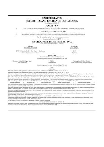 Thumbnail Neurocrine Biosciences
 10-K Annual Report 2023