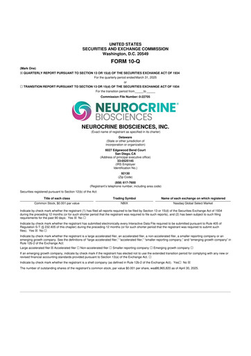 Thumbnail Neurocrine Biosciences
 10-Q Quarterly Report FY2025 