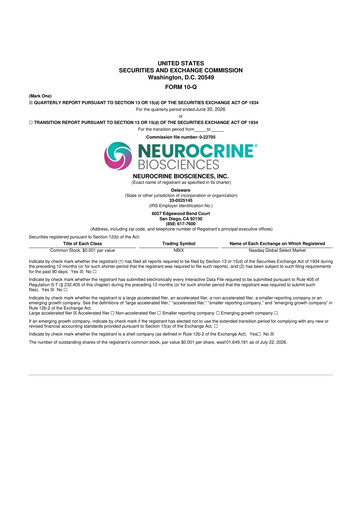 Thumbnail Neurocrine Biosciences
 10-Q Quarterly Report FY2026 