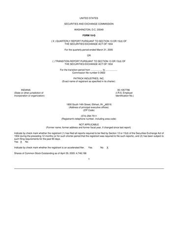 Thumbnail Patrick Industries 10-Q Quarterly Report FY 