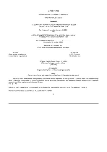 Thumbnail Patrick Industries 10-Q Quarterly Report FY 