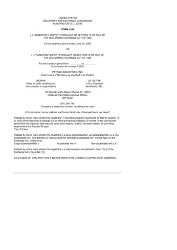 Thumbnail Patrick Industries 10-Q Quarterly Report FY 