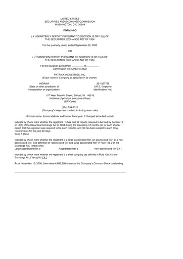 Thumbnail Patrick Industries 10-Q Quarterly Report FY 