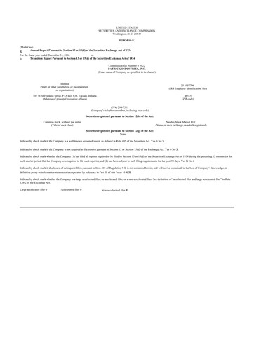 Thumbnail Patrick Industries 10-K Annual Report 