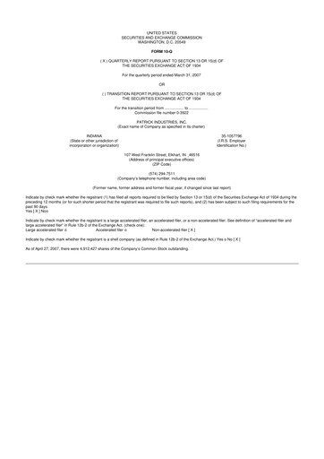 Thumbnail Patrick Industries 10-Q Quarterly Report FY 