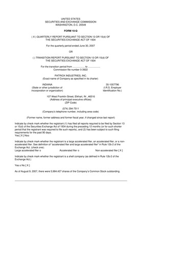 Thumbnail Patrick Industries 10-Q Quarterly Report FY 