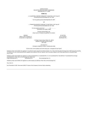 Thumbnail Patrick Industries 10-Q Quarterly Report FY 