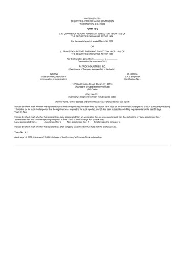 Thumbnail Patrick Industries 10-Q Quarterly Report FY 