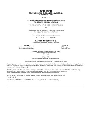 Thumbnail Patrick Industries 10-Q Quarterly Report FY 