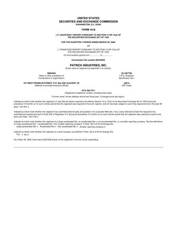 Thumbnail Patrick Industries 10-Q Quarterly Report FY 