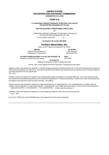 Thumbnail Patrick Industries 10-Q Quarterly Report FY 