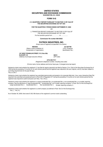 Thumbnail Patrick Industries 10-Q Quarterly Report FY 