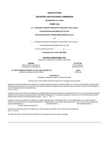 Thumbnail Patrick Industries 10-Q Quarterly Report FY 