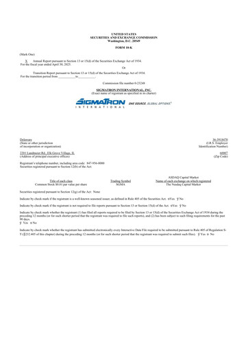 Thumbnail SigmaTron International 10-K Annual Report 2025