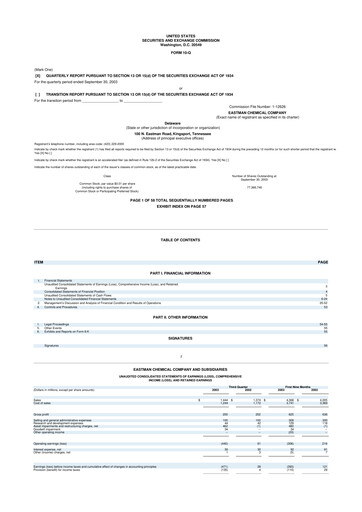 Thumbnail Eastman Chemical
 10-Q Quarterly Report FY 