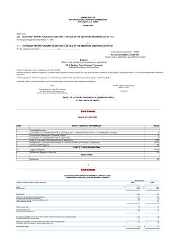 Thumbnail Eastman Chemical
 10-Q Quarterly Report FY 