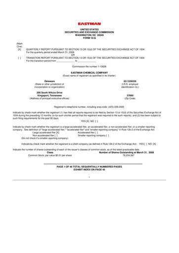 Thumbnail Eastman Chemical
 10-Q Quarterly Report FY 