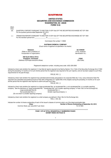 Thumbnail Eastman Chemical
 10-Q Quarterly Report FY2010 