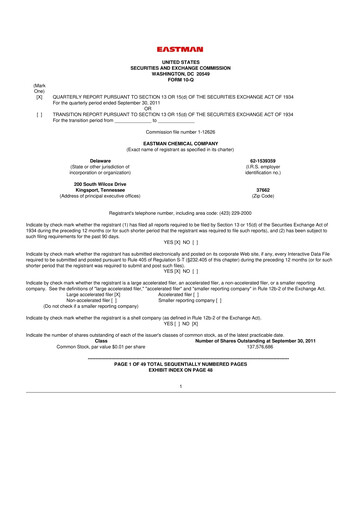 Thumbnail Eastman Chemical
 10-Q Quarterly Report FY2011 