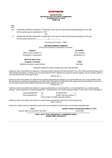 Thumbnail Eastman Chemical
 10-Q Quarterly Report FY2013 