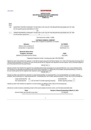 Thumbnail Eastman Chemical
 10-Q Quarterly Report FY2016 