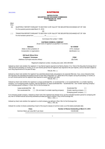 Thumbnail Eastman Chemical
 10-Q Quarterly Report FY2018 