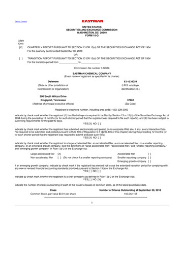 Thumbnail Eastman Chemical
 10-Q Quarterly Report FY2018 