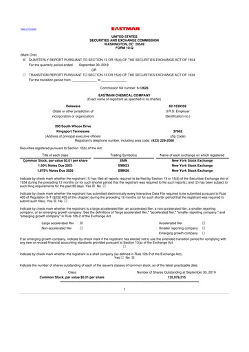 Thumbnail Eastman Chemical
 10-Q Quarterly Report FY2019 