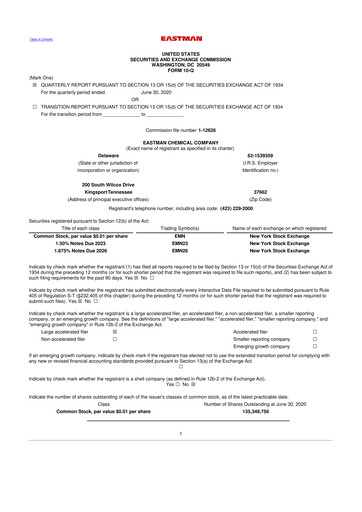 Thumbnail Eastman Chemical
 10-Q Quarterly Report FY2020 