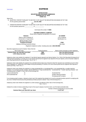 Thumbnail Eastman Chemical
 10-Q Quarterly Report FY2026 