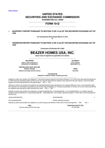 Thumbnail Beazer Homes USA
 10-Q Quarterly Report FY2012 