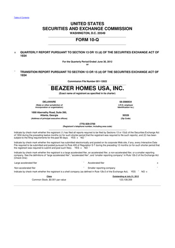 Thumbnail Beazer Homes USA
 10-Q Quarterly Report FY2012 