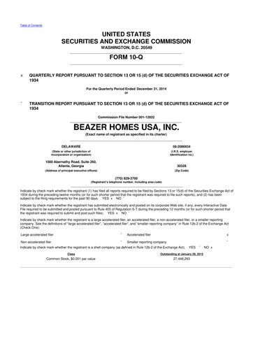 Thumbnail Beazer Homes USA
 10-Q Quarterly Report FY2015 