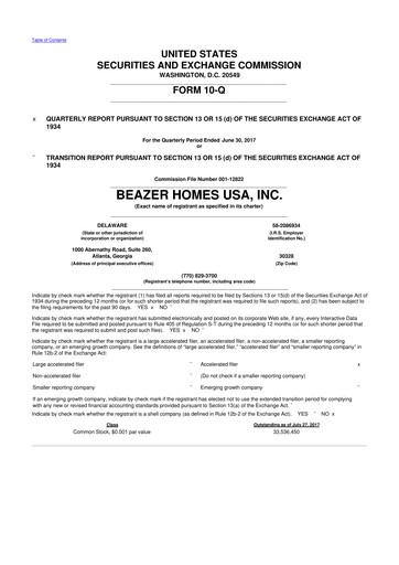 Thumbnail Beazer Homes USA
 10-Q Quarterly Report FY2017 