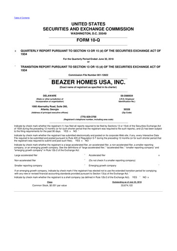 Thumbnail Beazer Homes USA
 10-Q Quarterly Report FY2018 